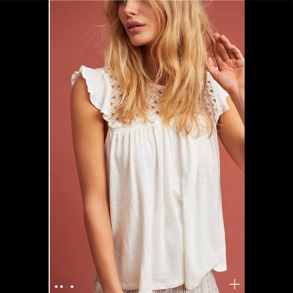 White Anthropologie Flutter Sleeve Top
